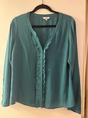 Candie's Teal Ruffle-Front Blouse (Juniors)